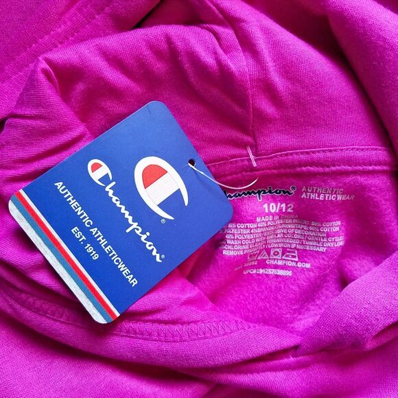 Champion Hoodie Girl's 10/12 Purple (Raspberry Shock) Graphic Fleece Pullover - Picture 4 of 5